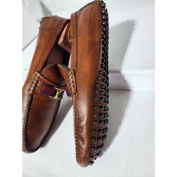 Authentic LOUIS VUITTON Smooth Calfskin Hockenheim Moccasin Loafers 11 Brown - Picture 14 of 16